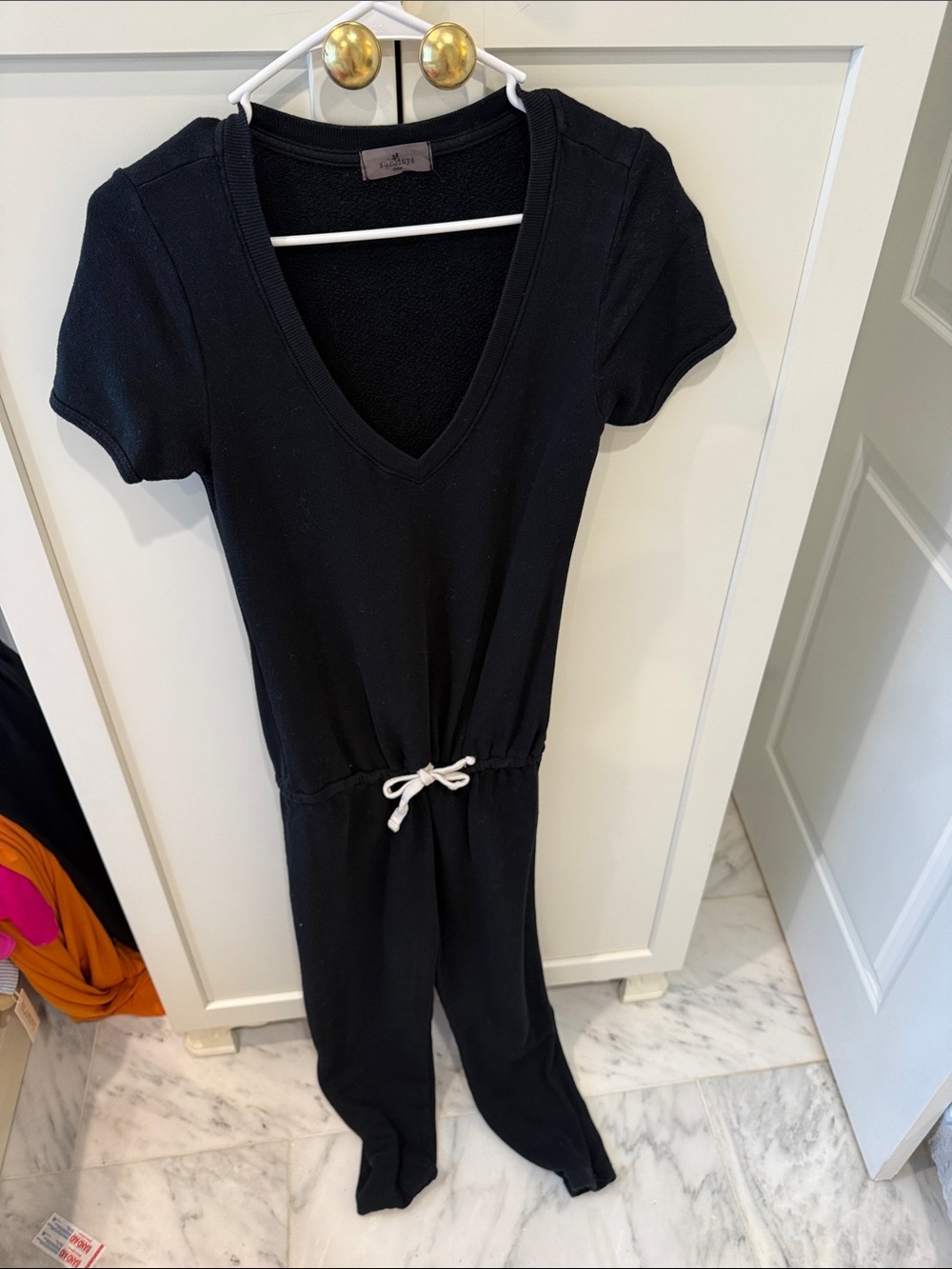 sundays Black Short-Sleeve V-Neck Drawstring Jumpsuit
